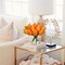 Artificial Orange Tulips in Vase with Faux Water 6" Real Touch Flowers Fake Tulips Small Flowers Arrangement in Round Glass Vase for Mother's Day Table Centerpiece Wedding Home Decor